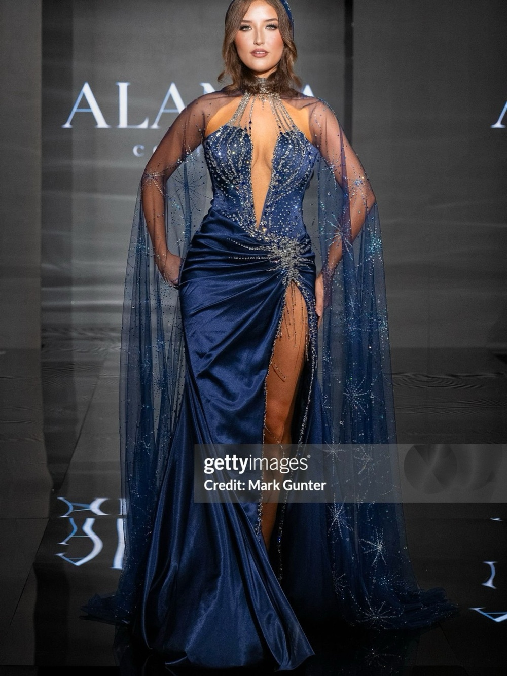 ALANNA COUTURE NYFW Runway
SS27 Midnight Blue Embellished Gown with Sheer Cape